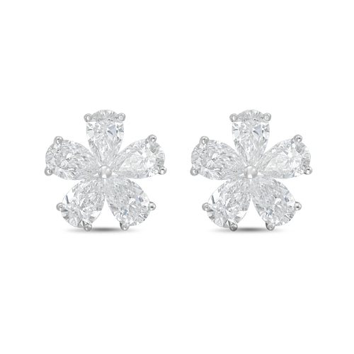 Lab-Grown Pear Diamond Flower Cluster Earrings, 14K Gold