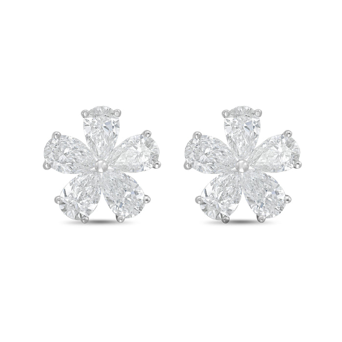 Lab-Grown Pear Diamond Flower Cluster Earrings, 14K Gold