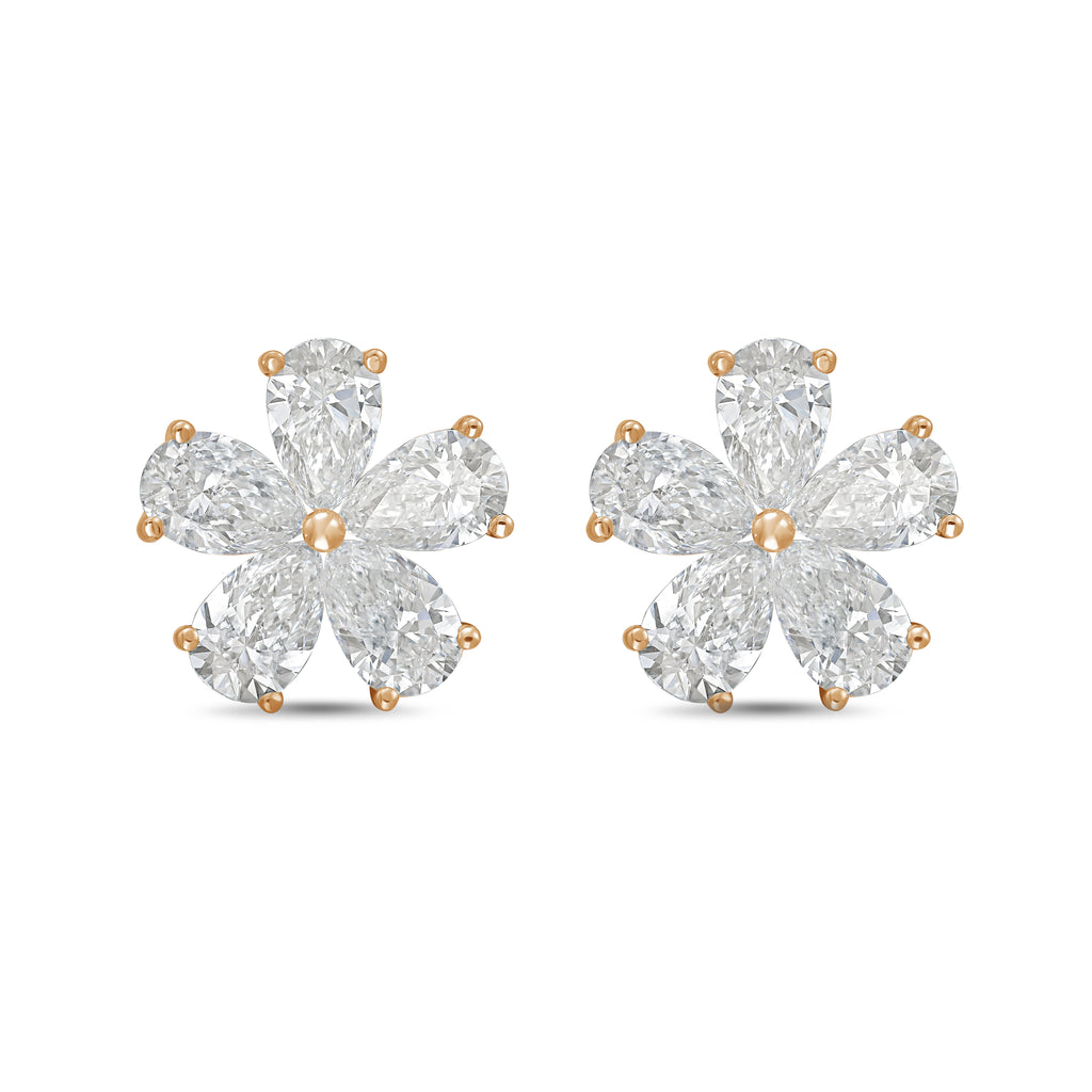 Lab-Grown Pear Diamond Flower Cluster Earrings, 14K Gold