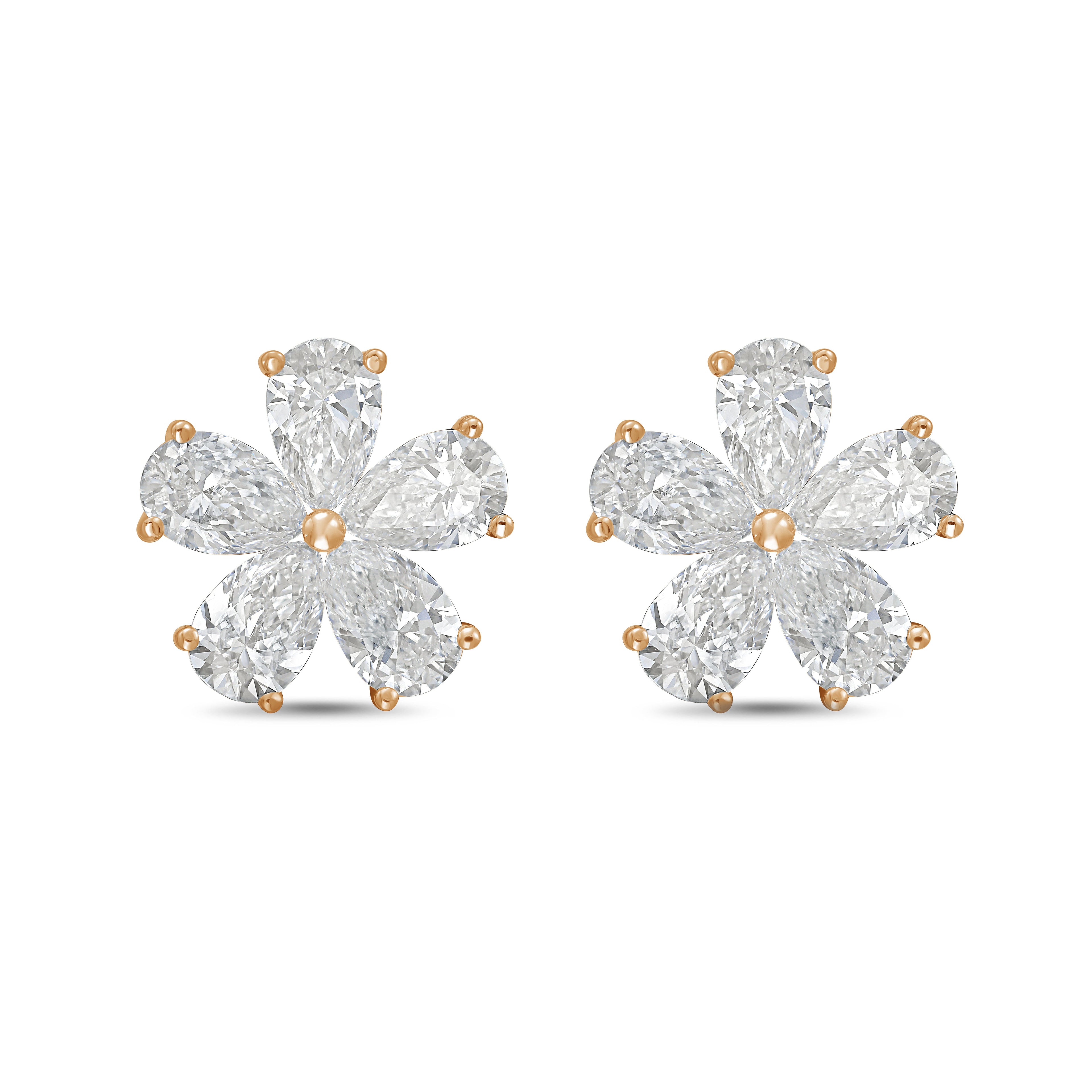 Lab-Grown Pear Diamond Flower Cluster Earrings, 14K Gold