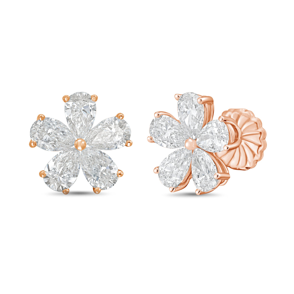 Lab-Grown Pear Diamond Flower Cluster Earrings, 14K Gold
