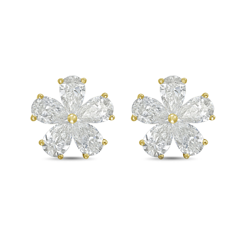 Lab-Grown Pear Diamond Flower Cluster Earrings, 14K Gold