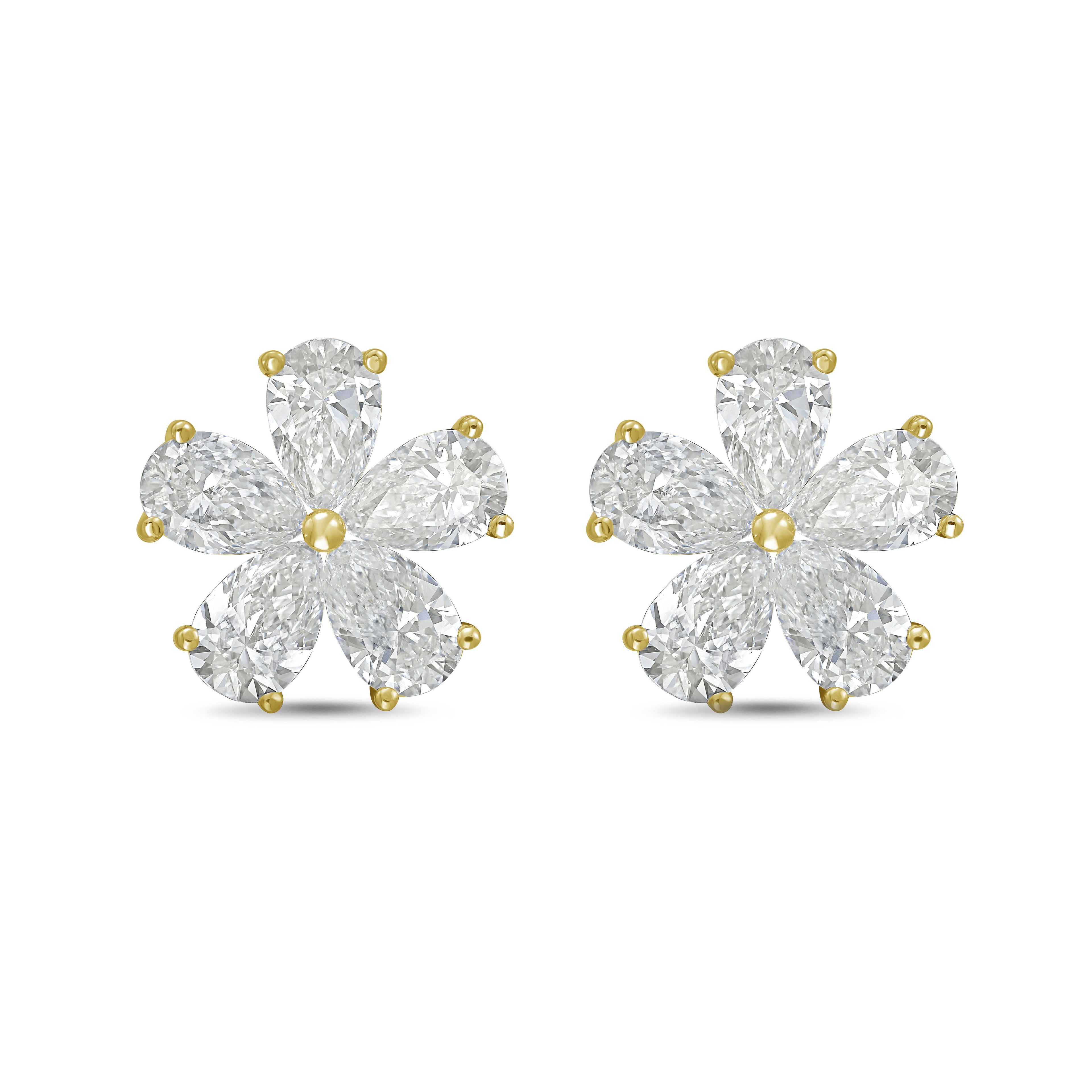 Lab-Grown Pear Diamond Flower Cluster Earrings, 14K Gold