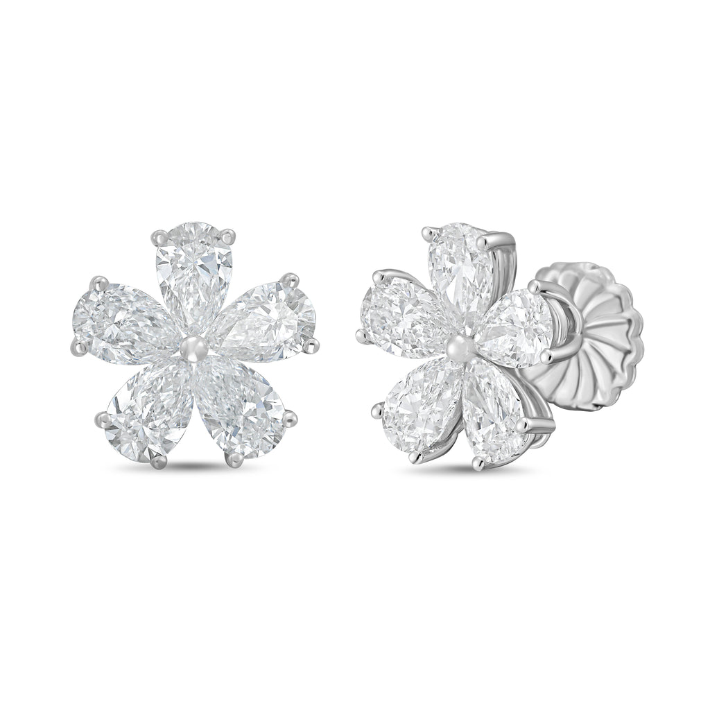 Lab-Grown Pear Diamond Flower Cluster Earrings, 14K Gold