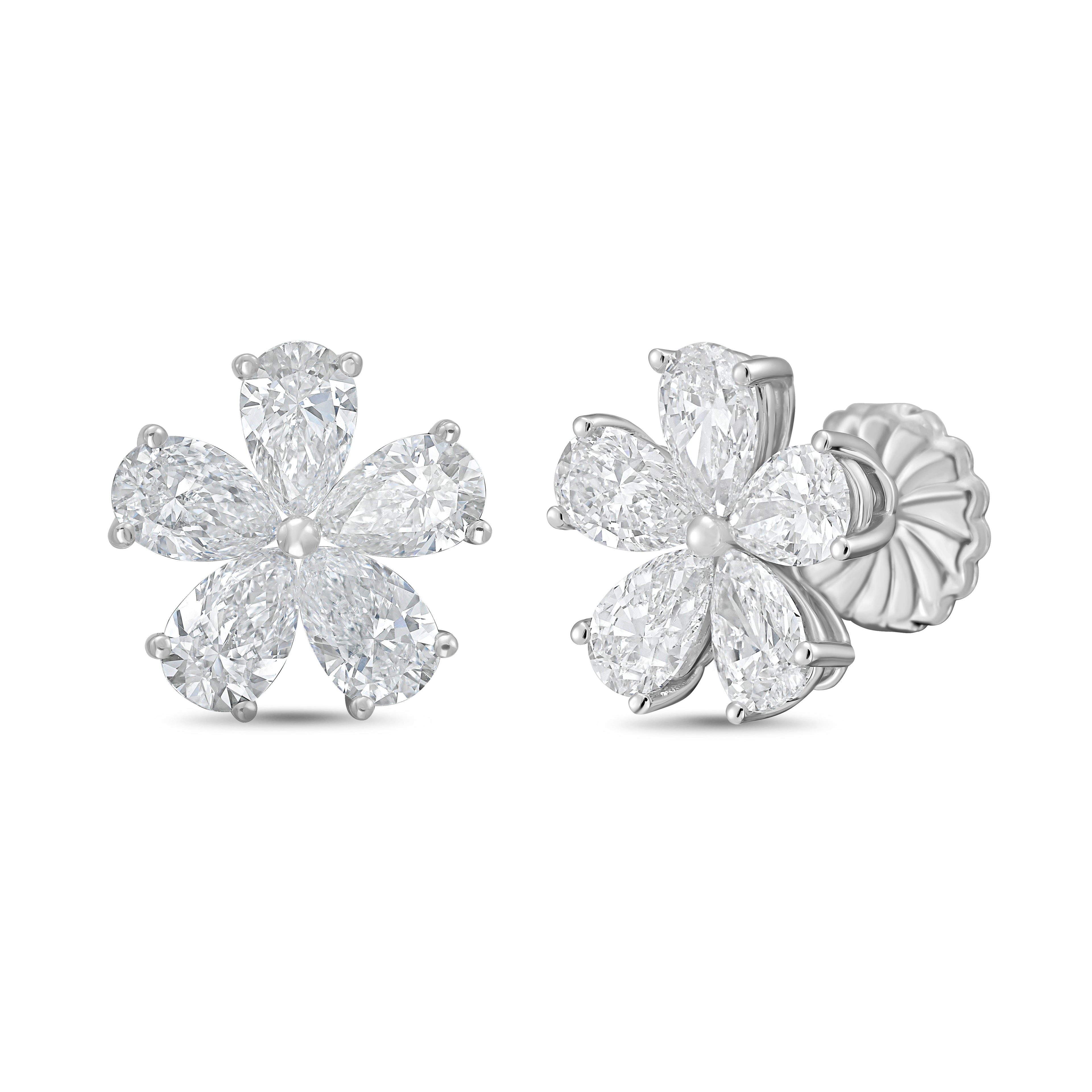 Lab-Grown Pear Diamond Flower Cluster Earrings, 14K Gold
