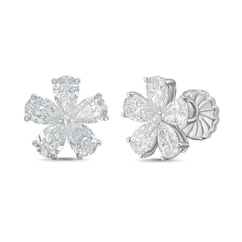 Lab-Grown Pear Diamond Flower Cluster Earrings, 14K Gold