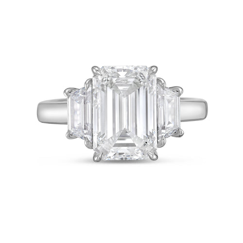 Lab Grown Emerald Diamond Ring with Trapezoids