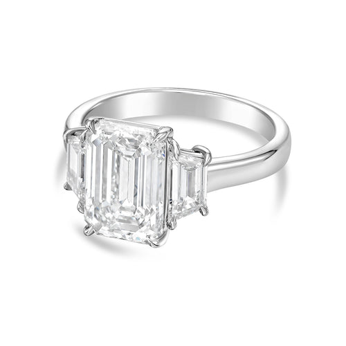 Lab Grown Emerald Diamond Ring with Trapezoids