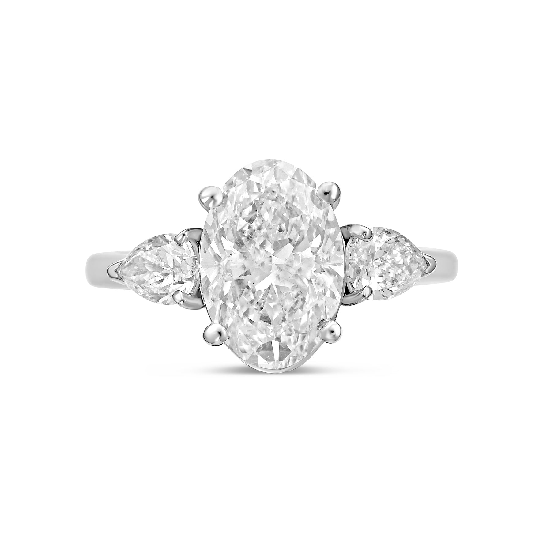 Lab-Grown Oval and Pear Three-Stone Engagement Ring, 18K Gold