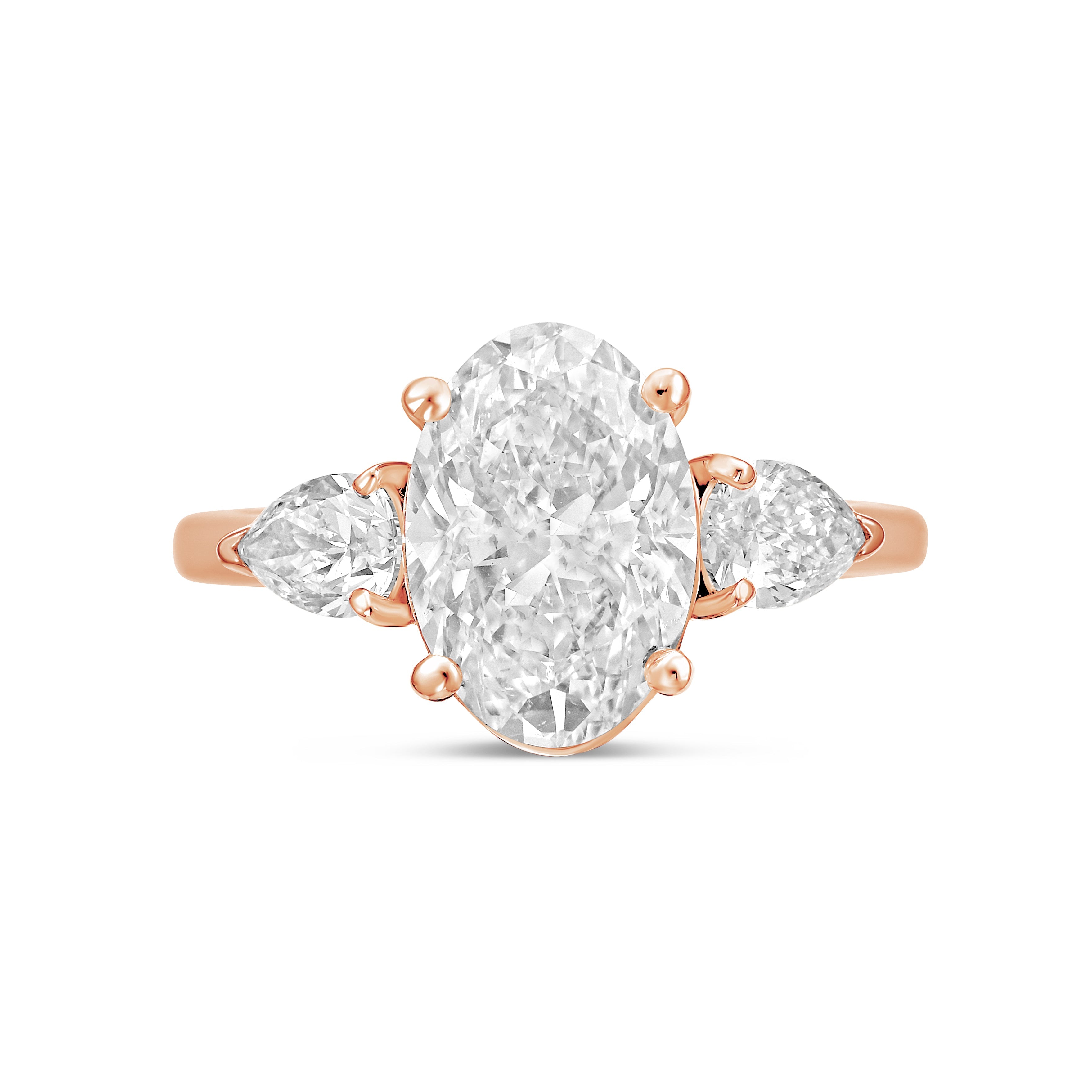 Lab-Grown Oval and Pear Three-Stone Engagement Ring, 18K Gold