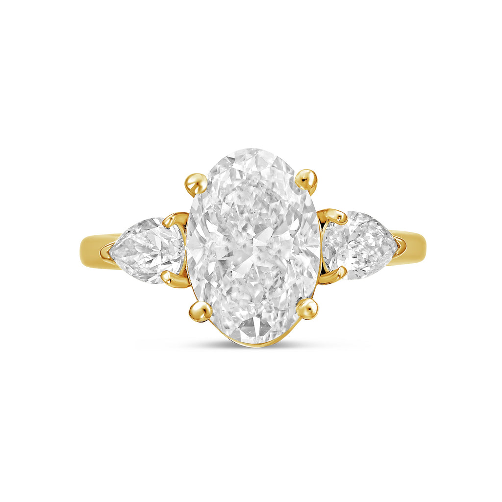 Lab-Grown Oval and Pear Three-Stone Engagement Ring