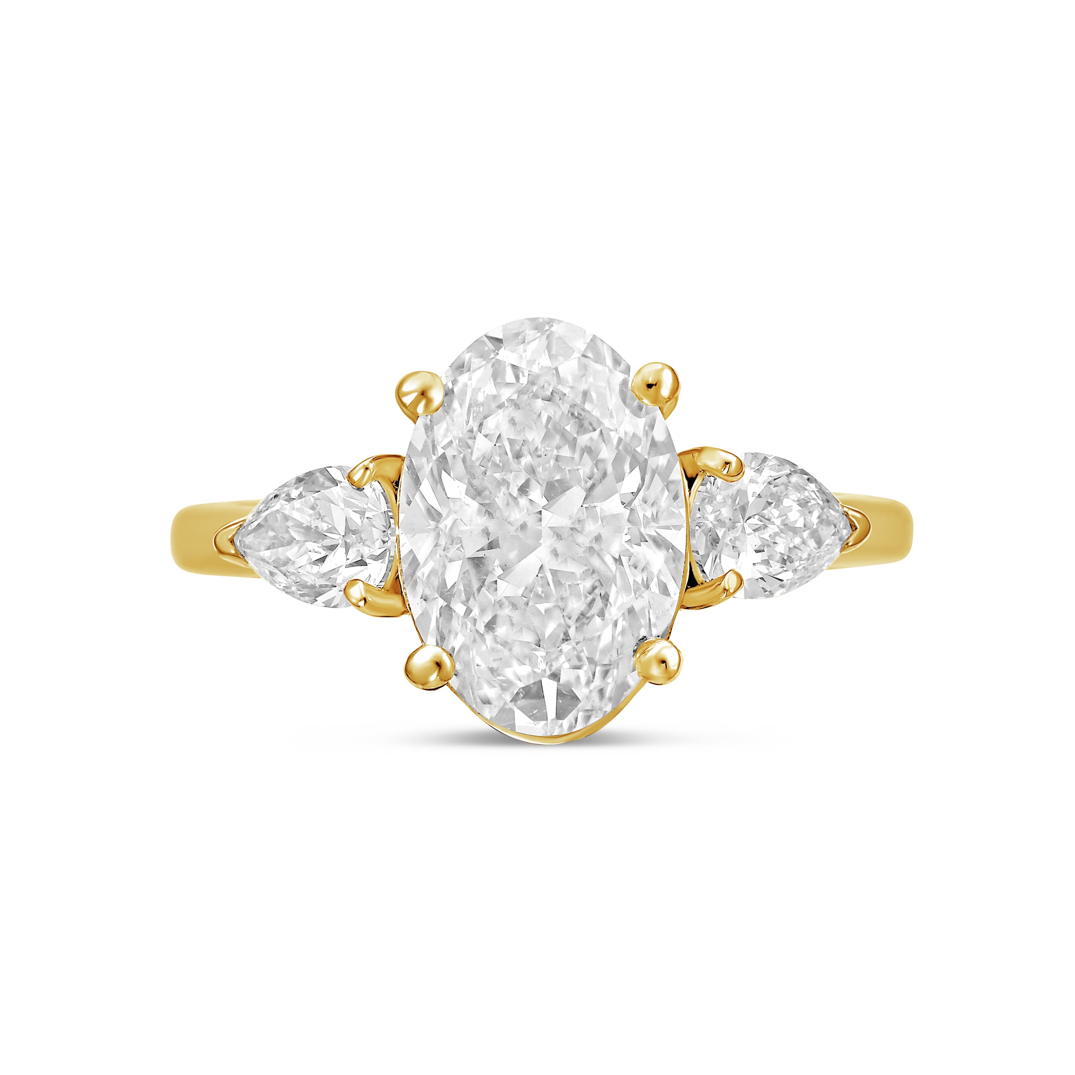 Lab-Grown Oval and Pear Three-Stone Engagement Ring, 18K Gold