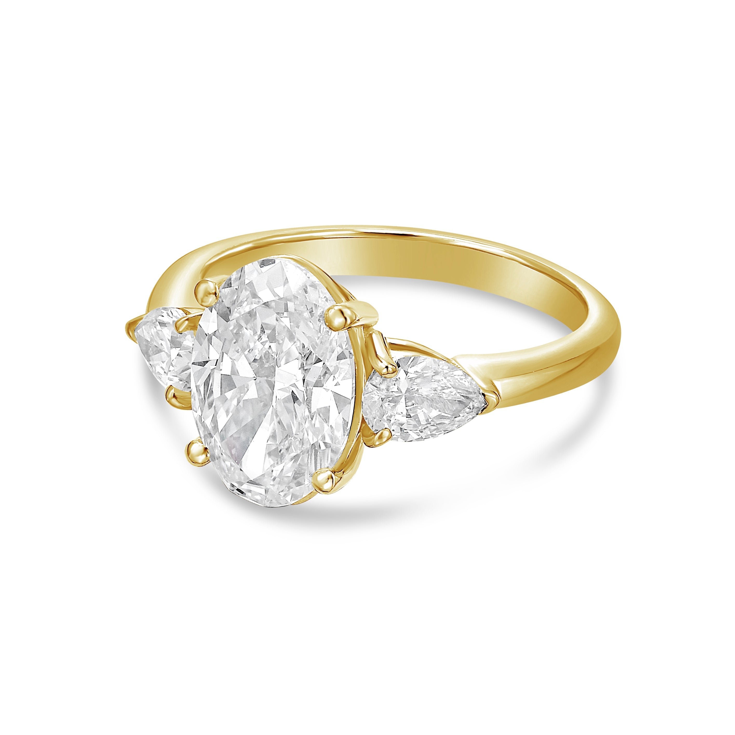 Lab-Grown Oval and Pear Three-Stone Engagement Ring, 18K Gold