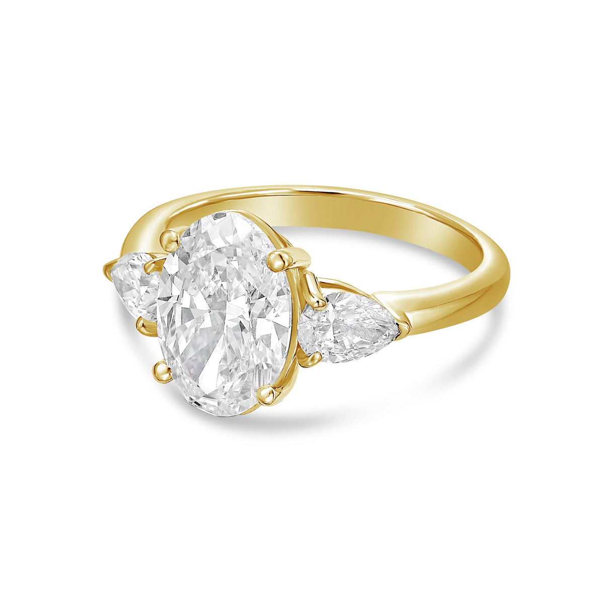 Lab-Grown Oval and Pear Three-Stone Engagement Ring