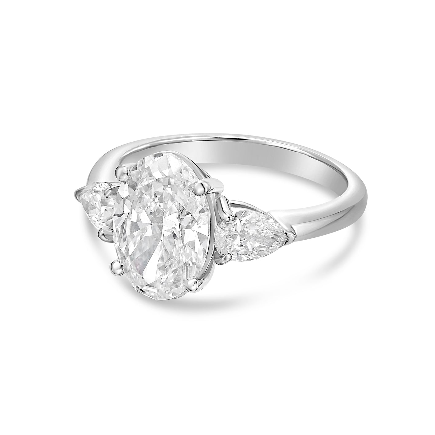 Lab-Grown Oval and Pear Three-Stone Engagement Ring, 18K Gold