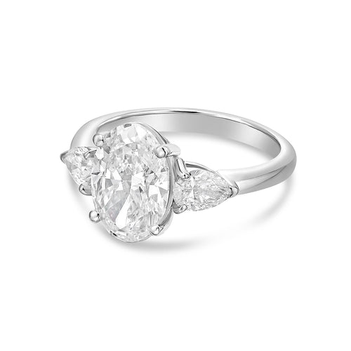 Lab-Grown Oval and Pear Three-Stone Engagement Ring, 18K Gold