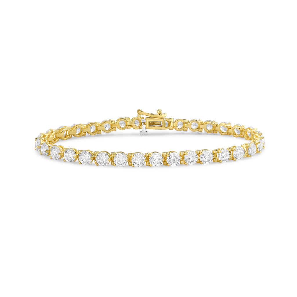 Lab-Grown Round Diamond Tennis Bracelet, 3-Prong, 14K Gold