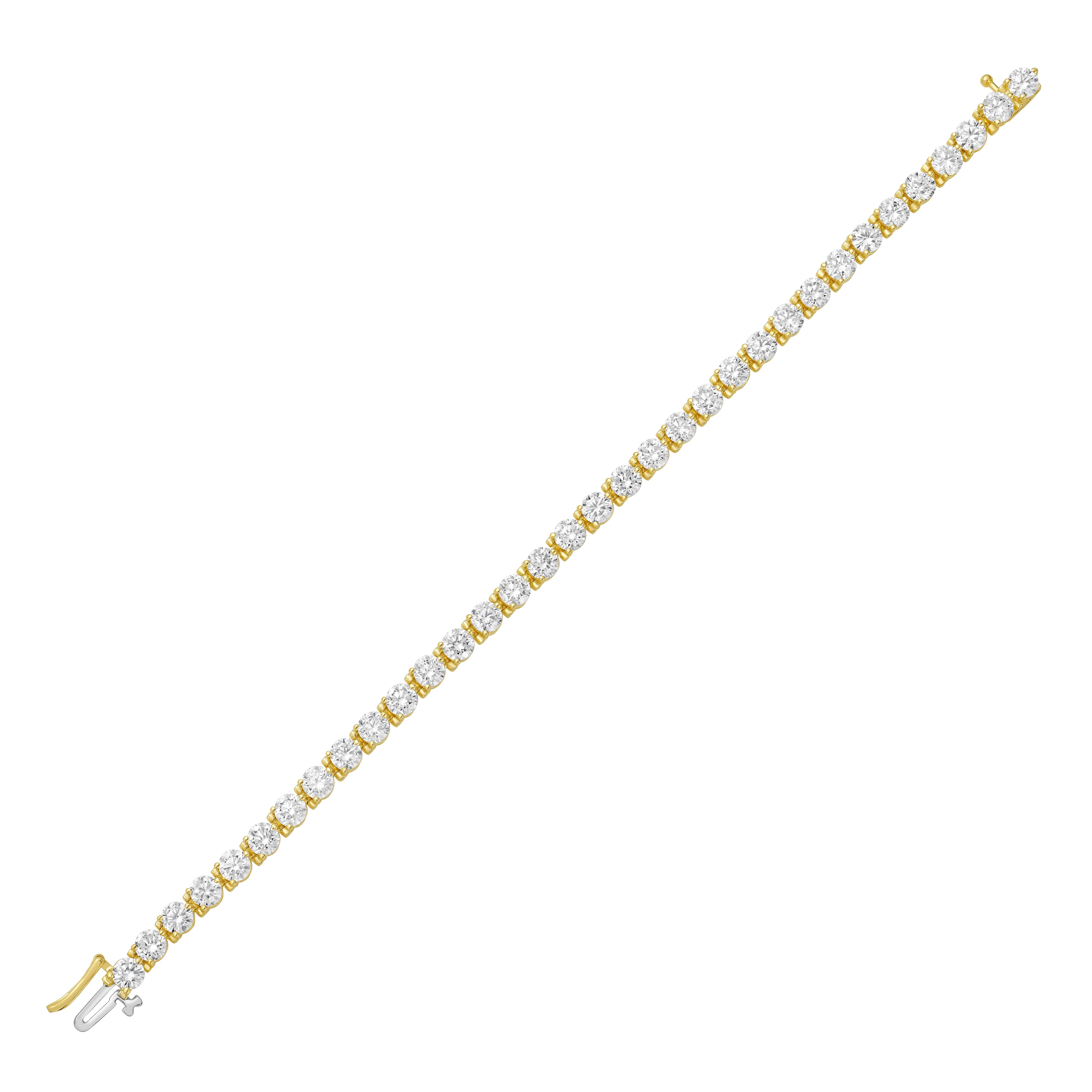 Lab-Grown Round Diamond Tennis Bracelet, 3-Prong, 14K Gold