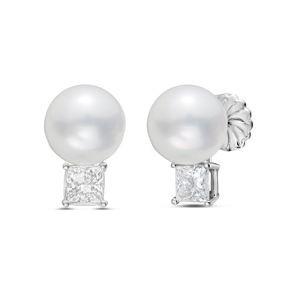Lab Grown Diamond and Pearl Drop Earrings