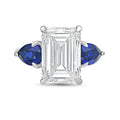 Lab Grown Emerald Diamond ring with pear shaped sapphires