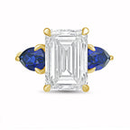 Lab Grown Emerald Diamond ring with pear shaped sapphires
