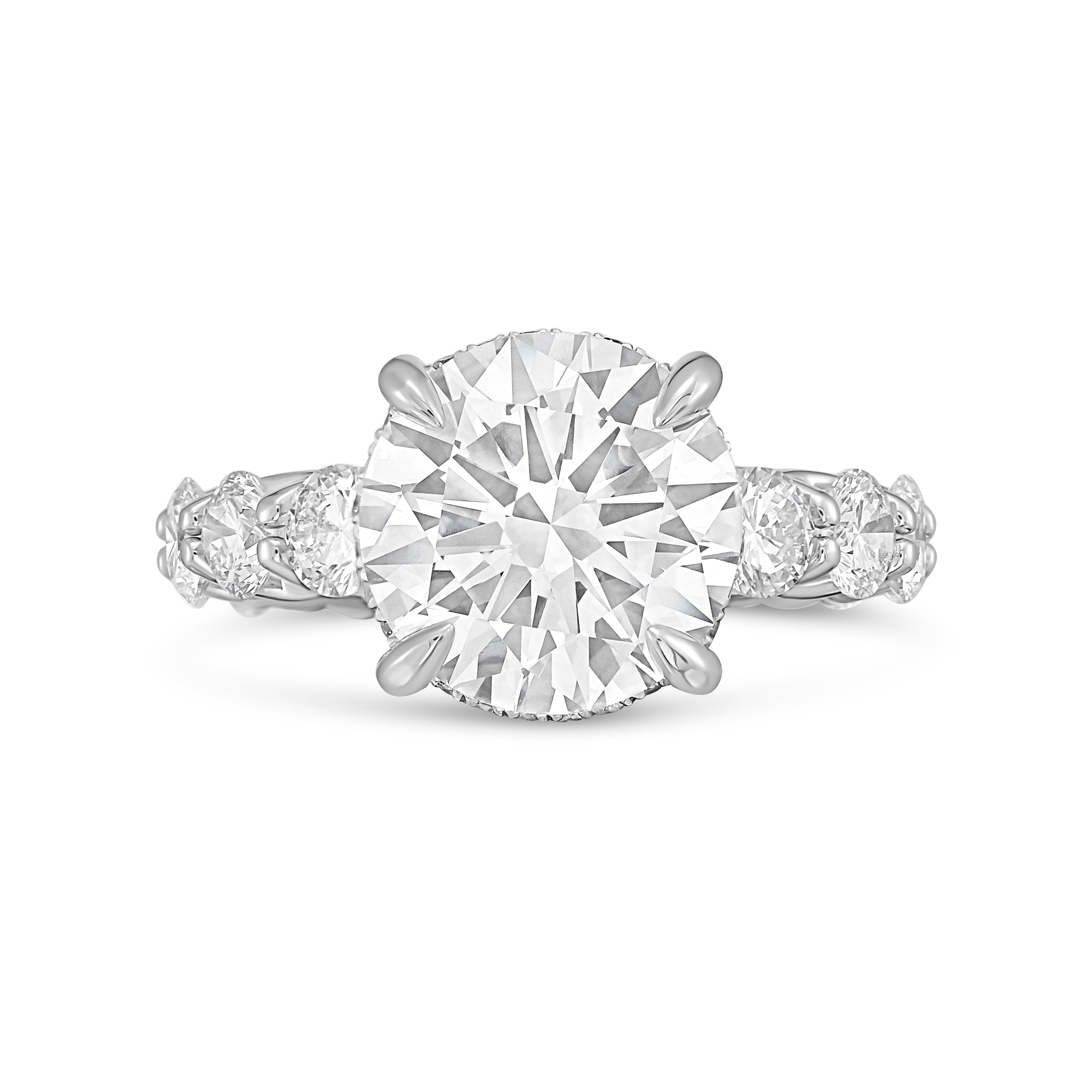 Lab-Grown Round Diamond Hidden Halo Ring with Pavé Band, 18K Gold