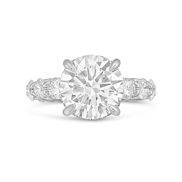 Lab-Grown Round Diamond Hidden Halo Ring with Pavé Band, 18K Gold