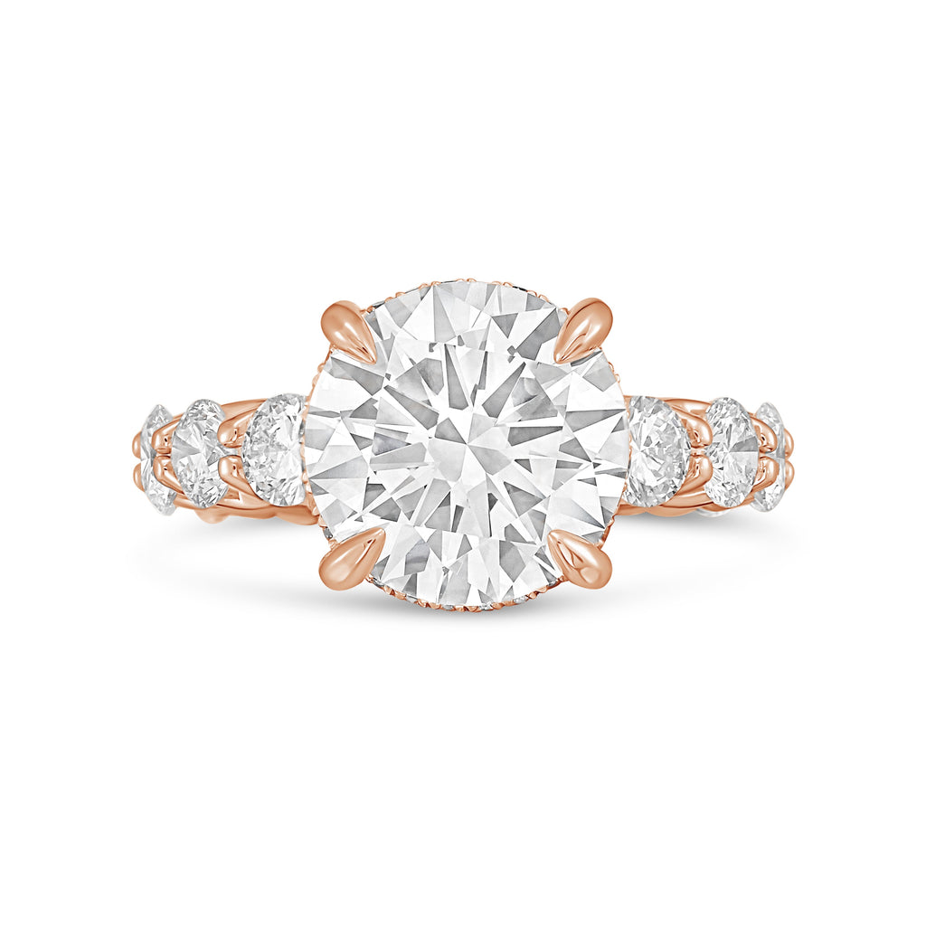 Lab-Grown Round Diamond Hidden Halo Ring with Pavé Band, 18K Gold