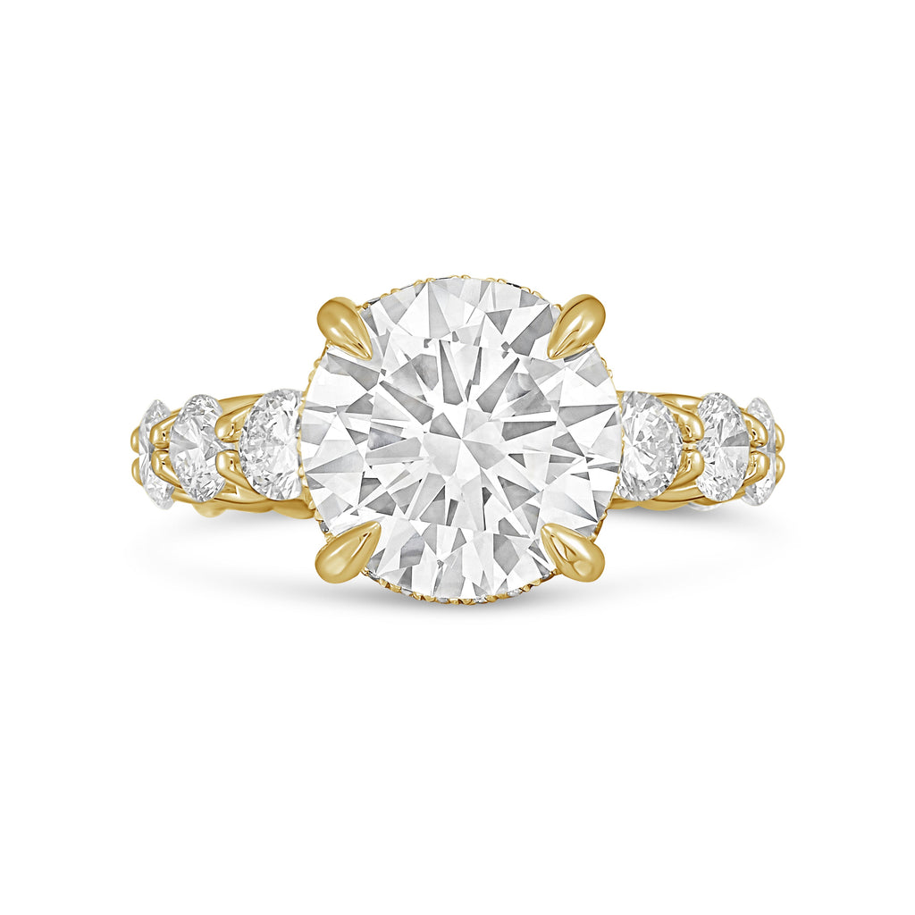 Lab-Grown Round Diamond Hidden Halo Ring with Pavé Band, 18K Gold