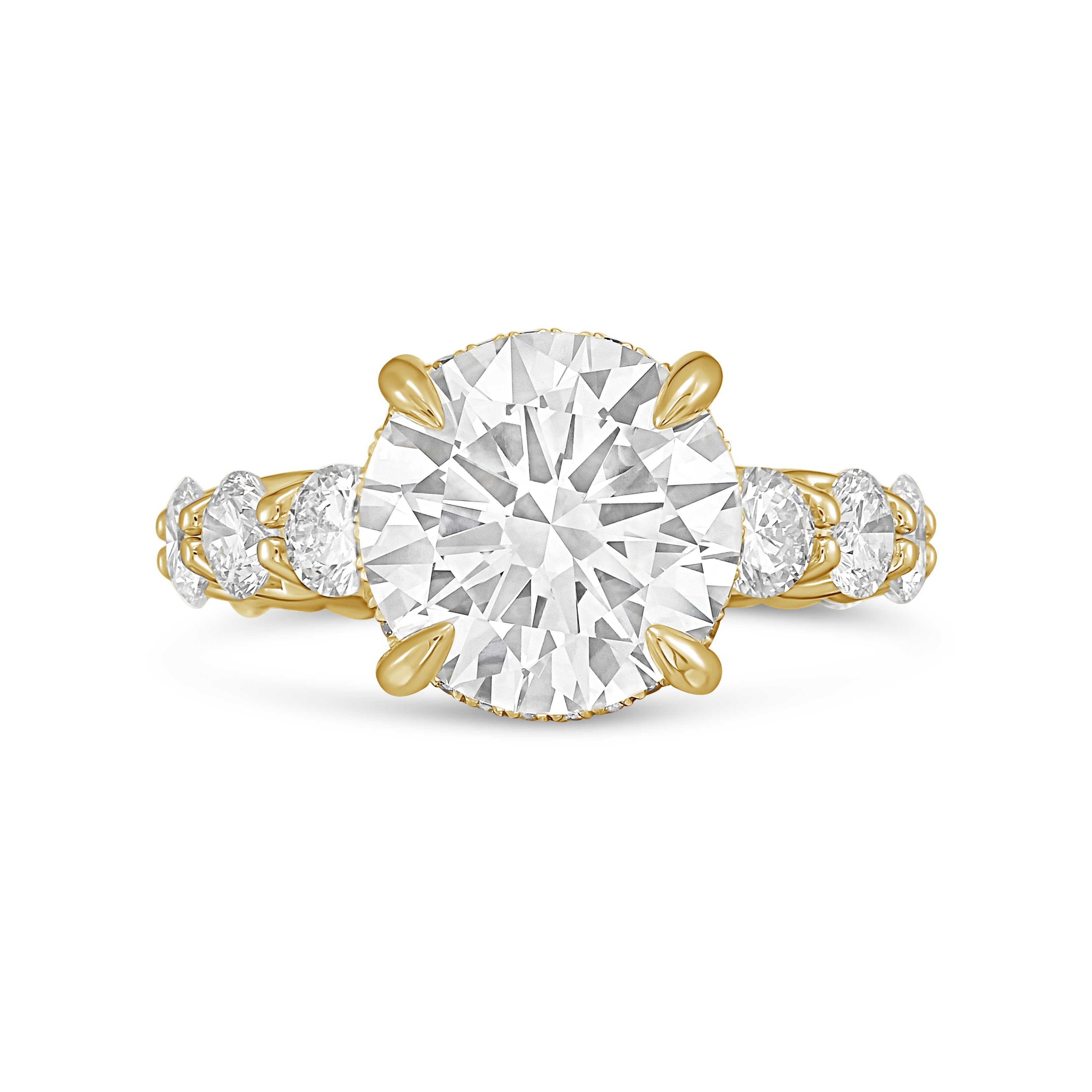 Lab-Grown Round Diamond Hidden Halo Ring with Pavé Band, 18K Gold
