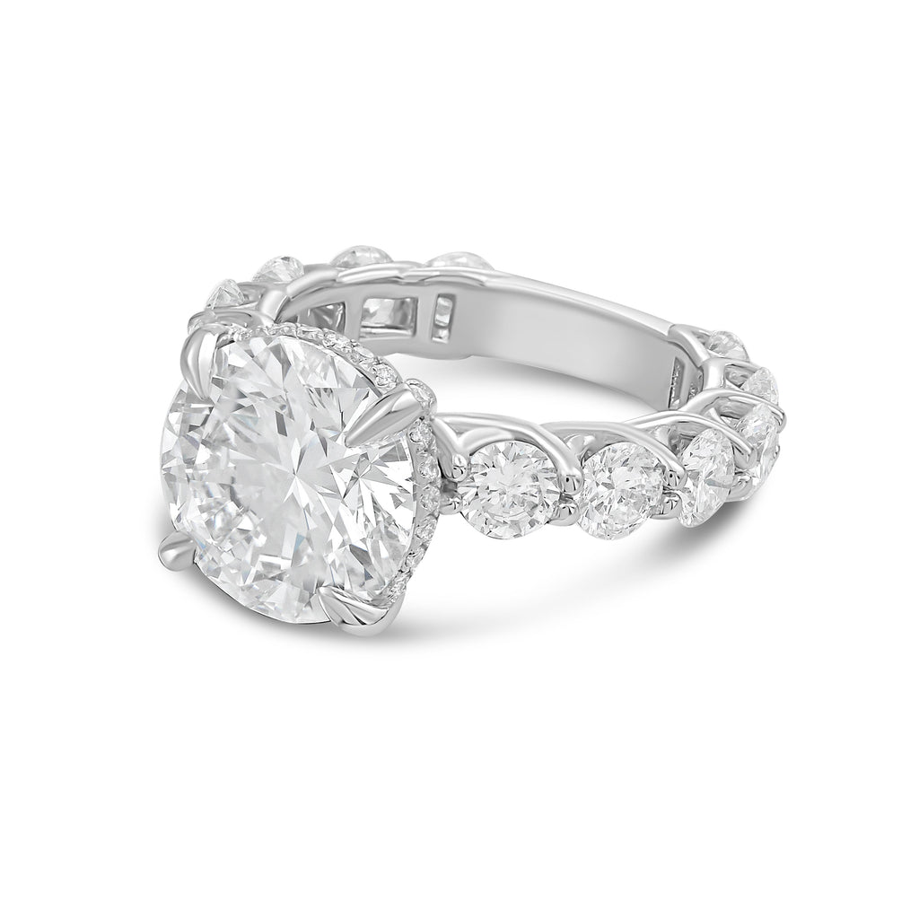 Lab-Grown Round Diamond Hidden Halo Ring with Pavé Band, 18K Gold