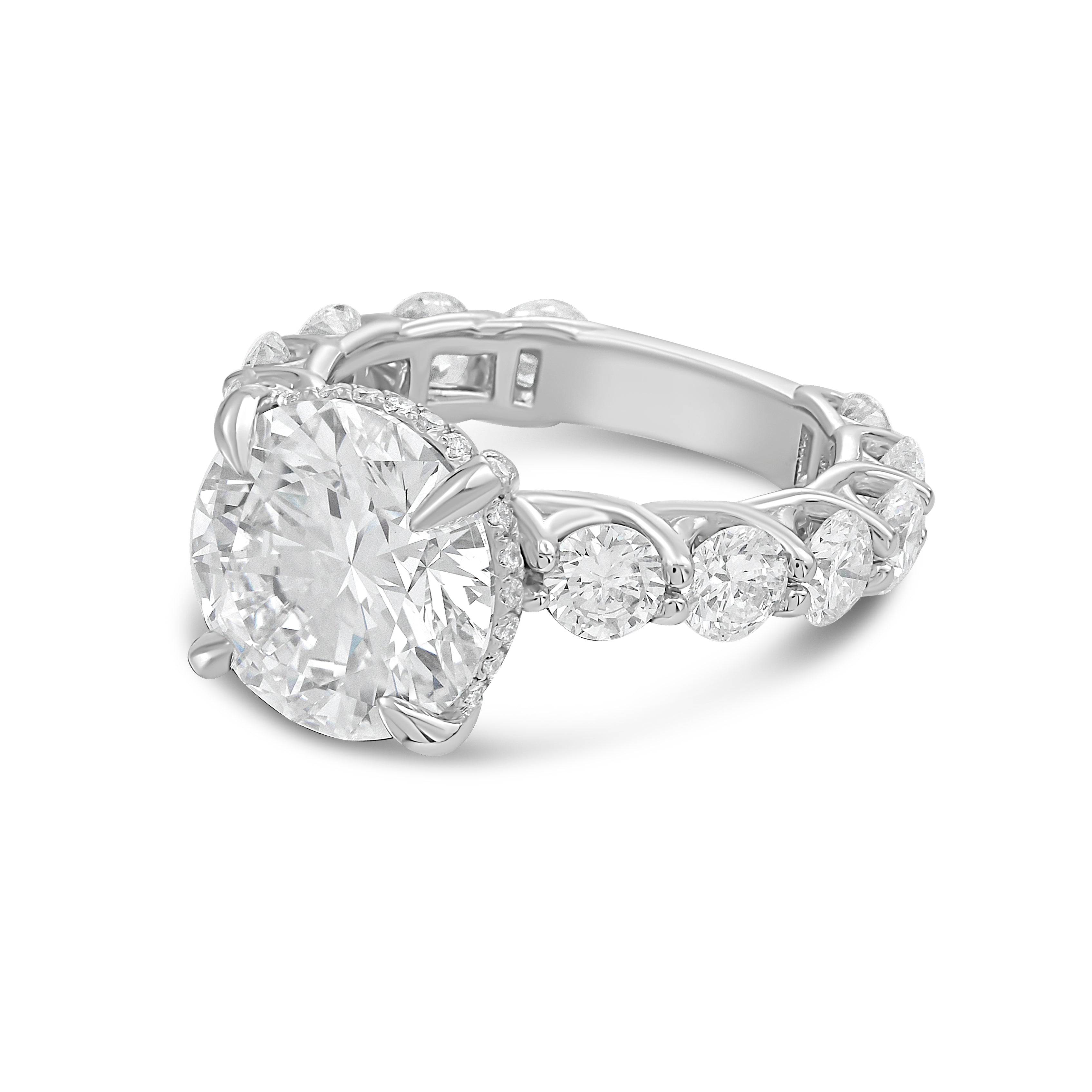 Lab-Grown Round Diamond Hidden Halo Ring with Pavé Band, 18K Gold