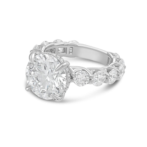 Lab-Grown Round Diamond Hidden Halo Ring with Pavé Band, 18K Gold