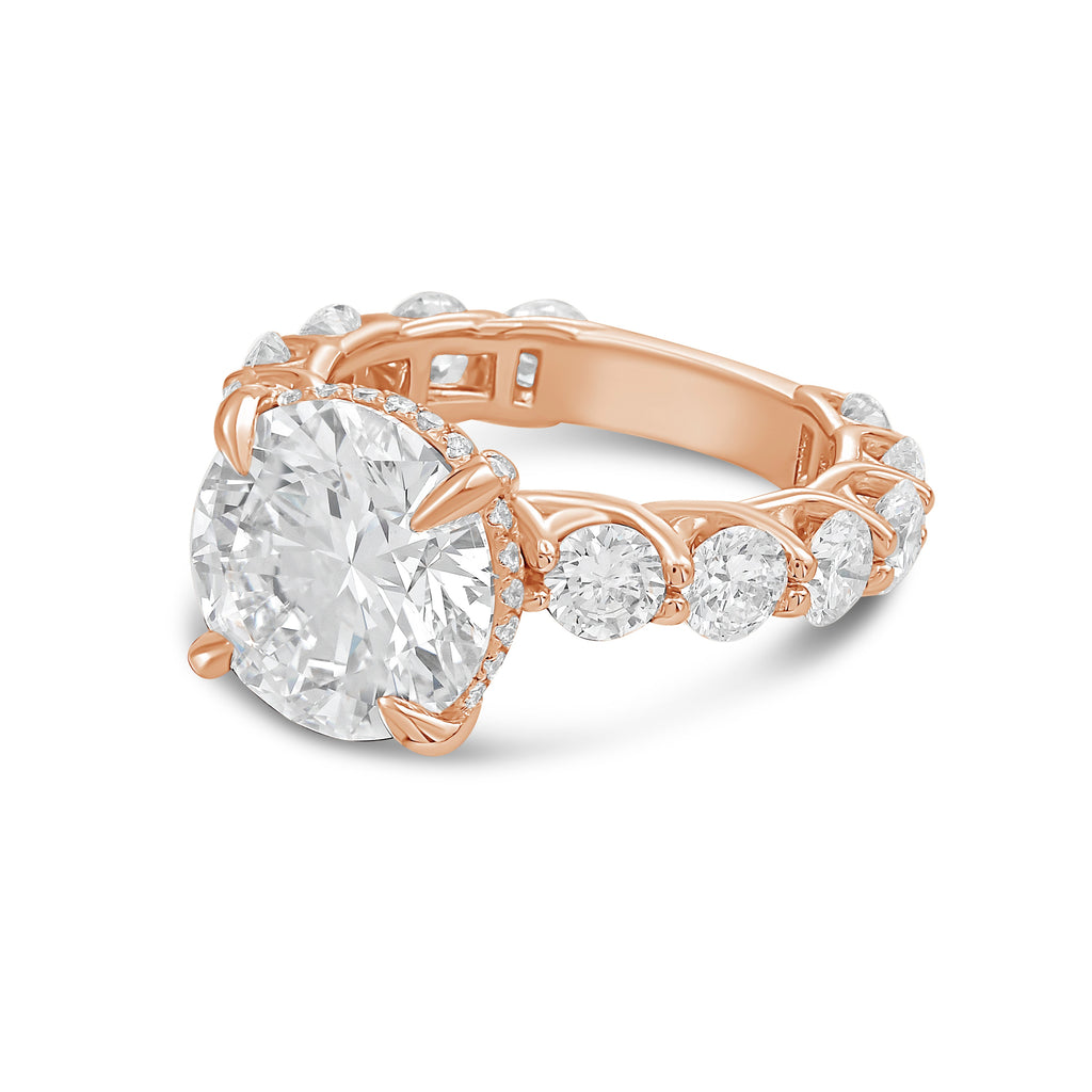 Lab-Grown Round Diamond Hidden Halo Ring with Pavé Band, 18K Gold