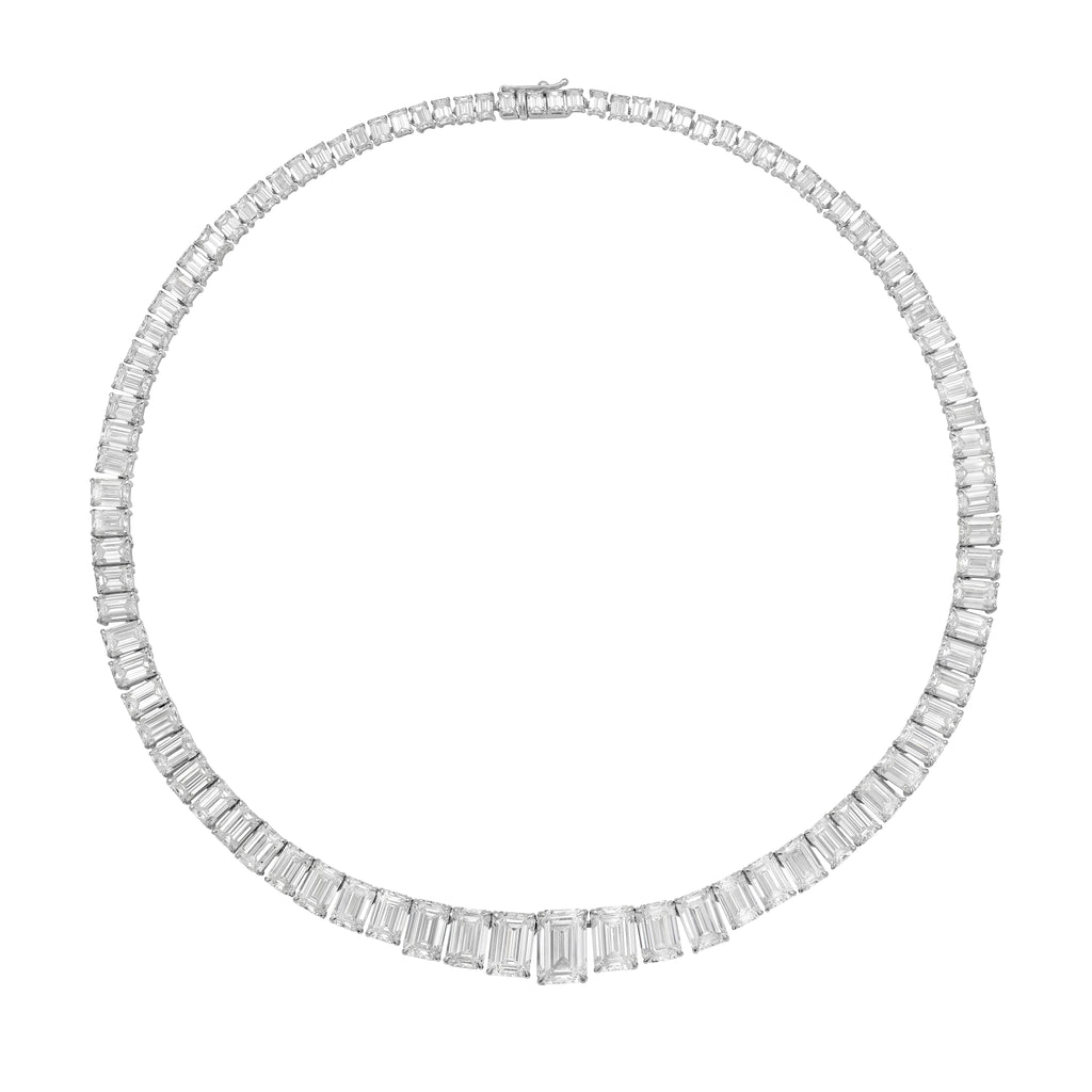 Lab Grown Graduated Emerald Diamond Tennis Necklace