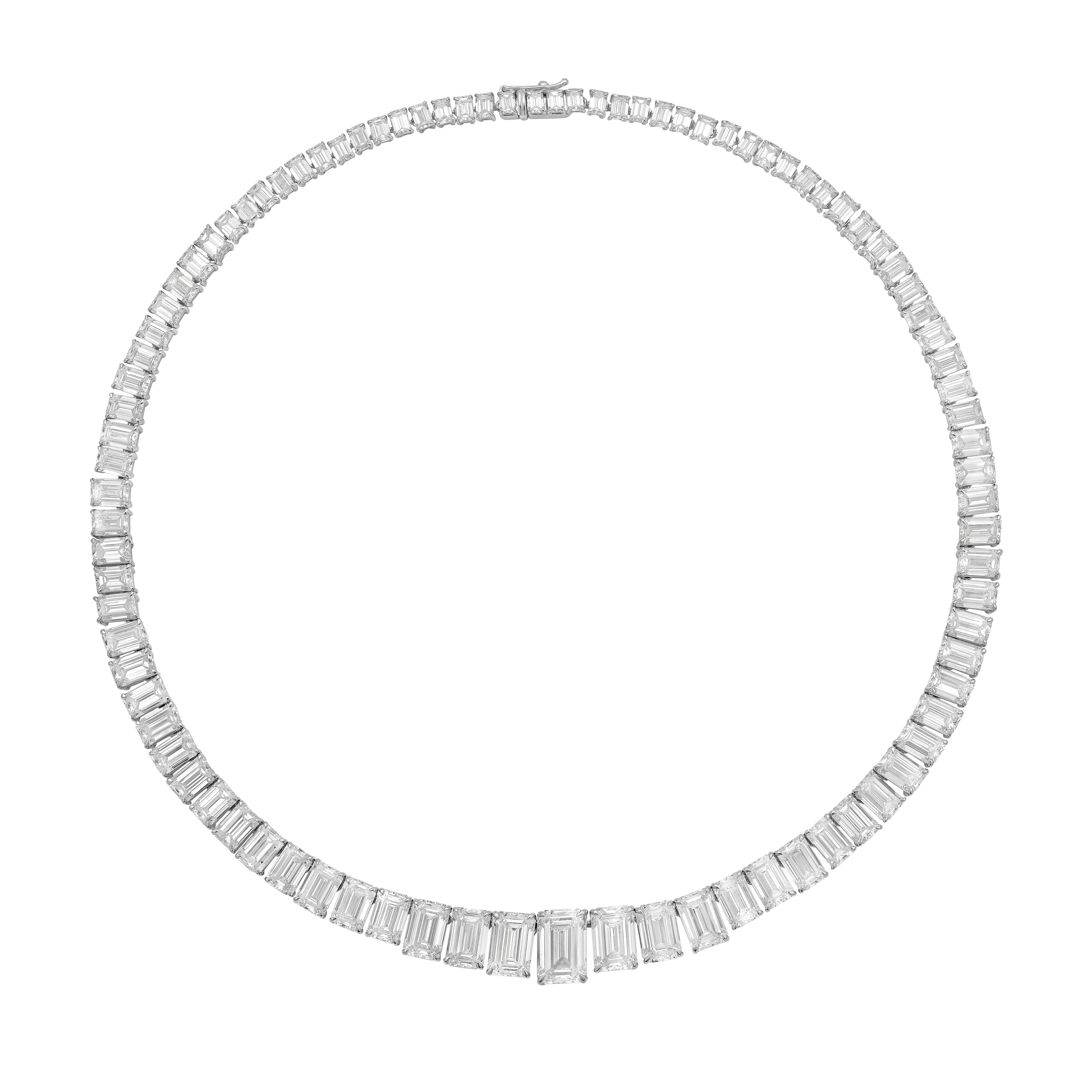 Lab Grown Graduated Emerald Diamond Tennis Necklace
