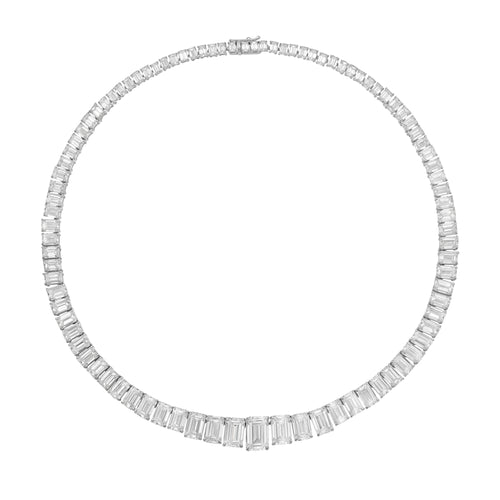 Lab Grown Graduated Emerald Diamond Tennis Necklace