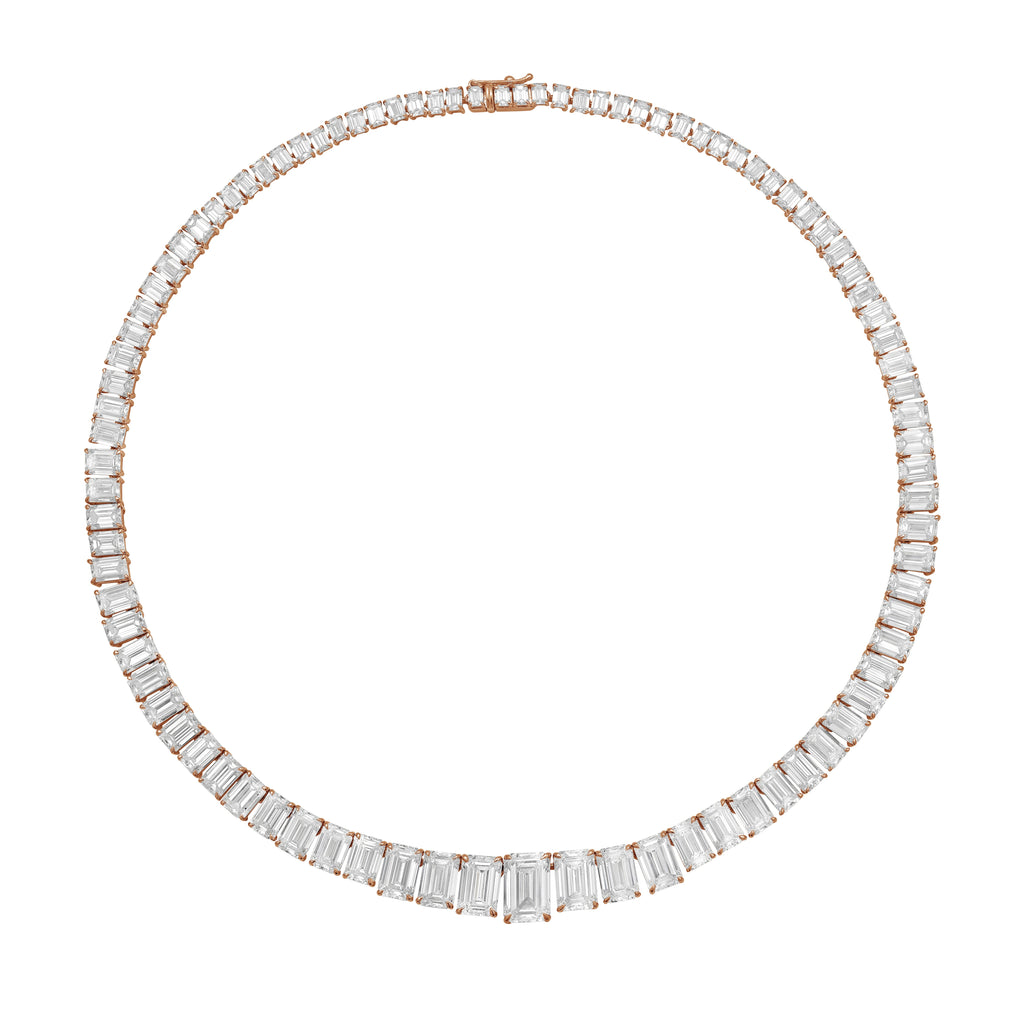Lab Grown Graduated Emerald Diamond Tennis Necklace