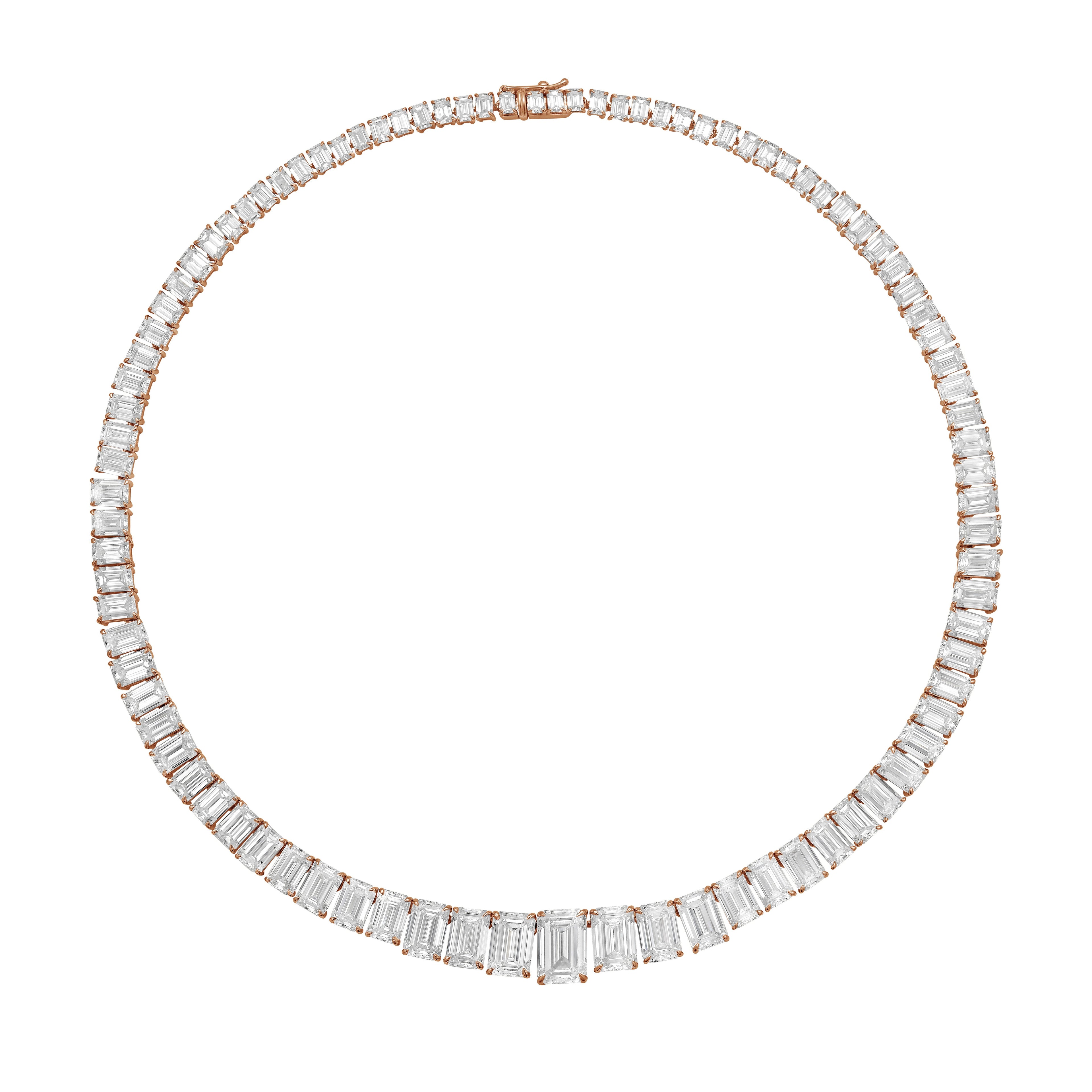 Lab Grown Graduated Emerald Diamond Tennis Necklace