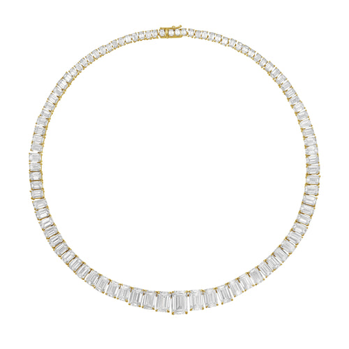 Lab Grown Graduated Emerald Diamond Tennis Necklace