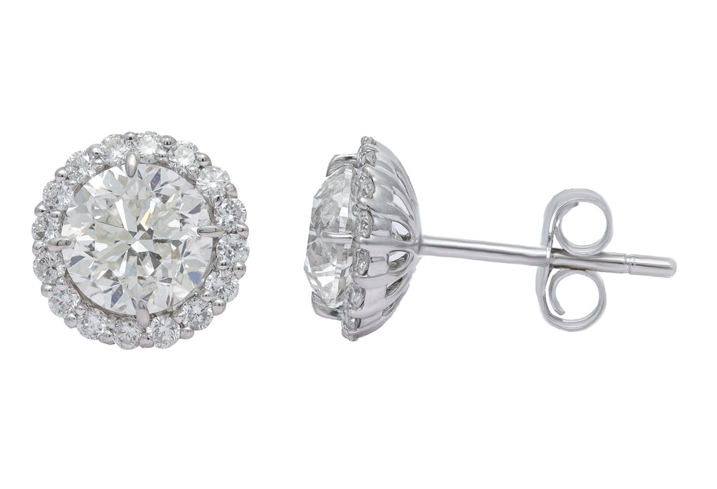 Lab-Grown Round Diamond Halo Earrings, 14K Gold
