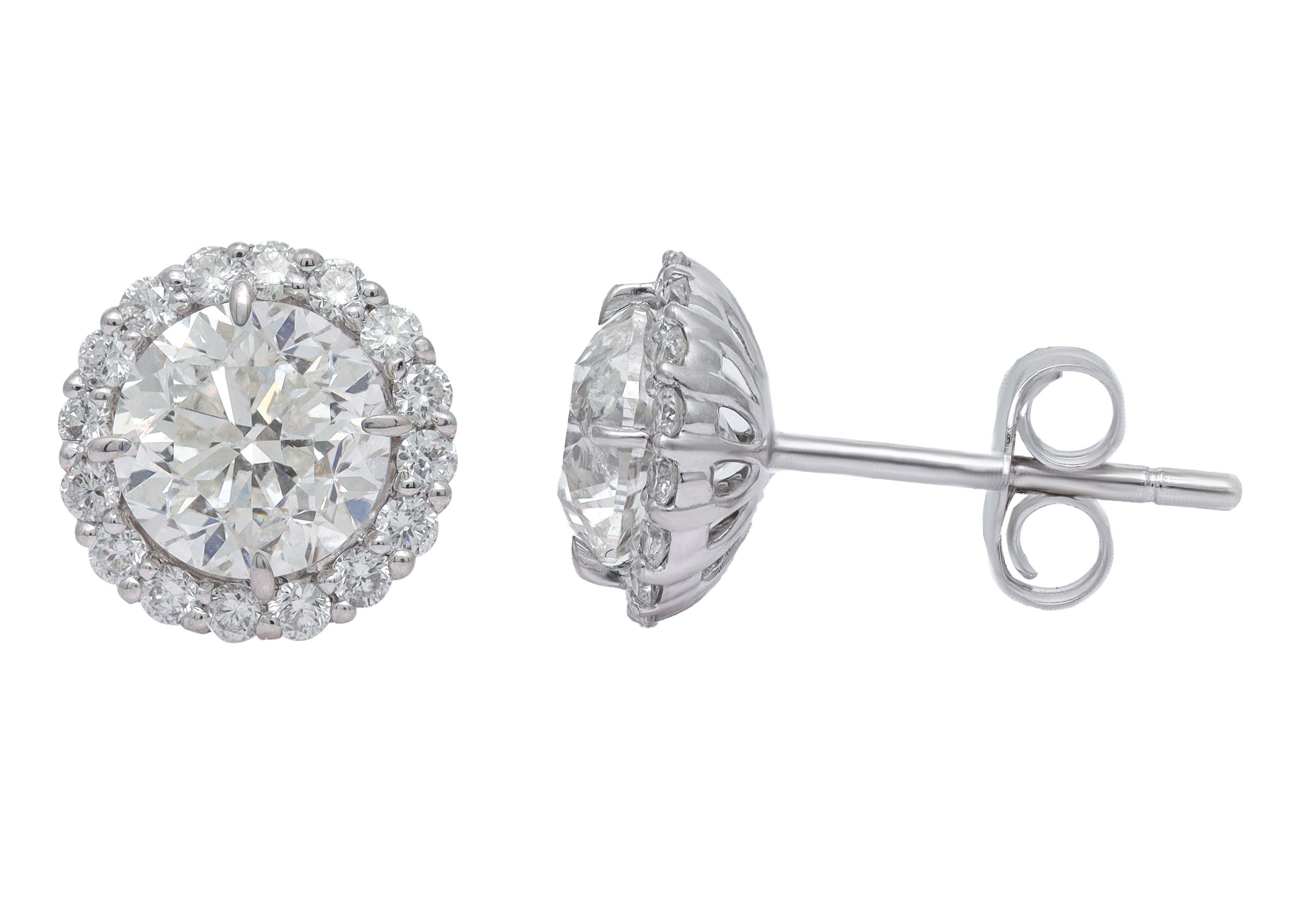 Lab-Grown Round Diamond Halo Earrings, 14K Gold