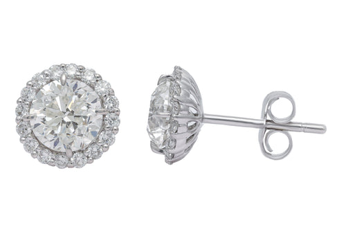 Lab-Grown Round Diamond Halo Earrings, 14K Gold