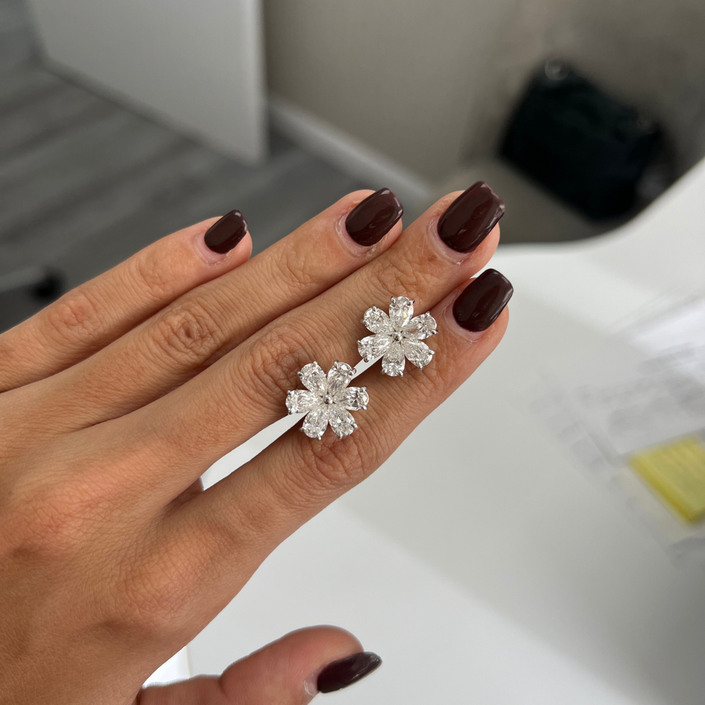 6cts Pear Shaped Diamond Flower Stud Earring