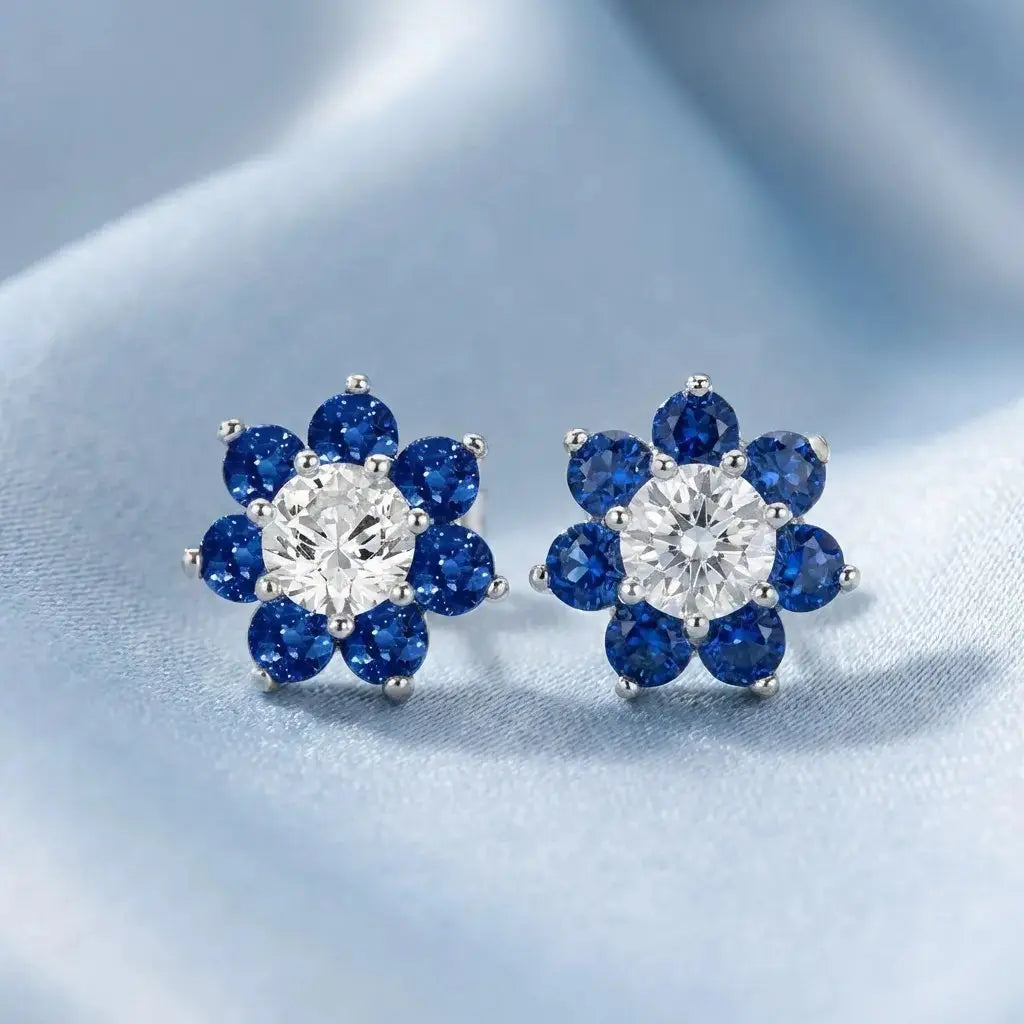 Daisy Studs by AZ Essentials in Blue Sapphire