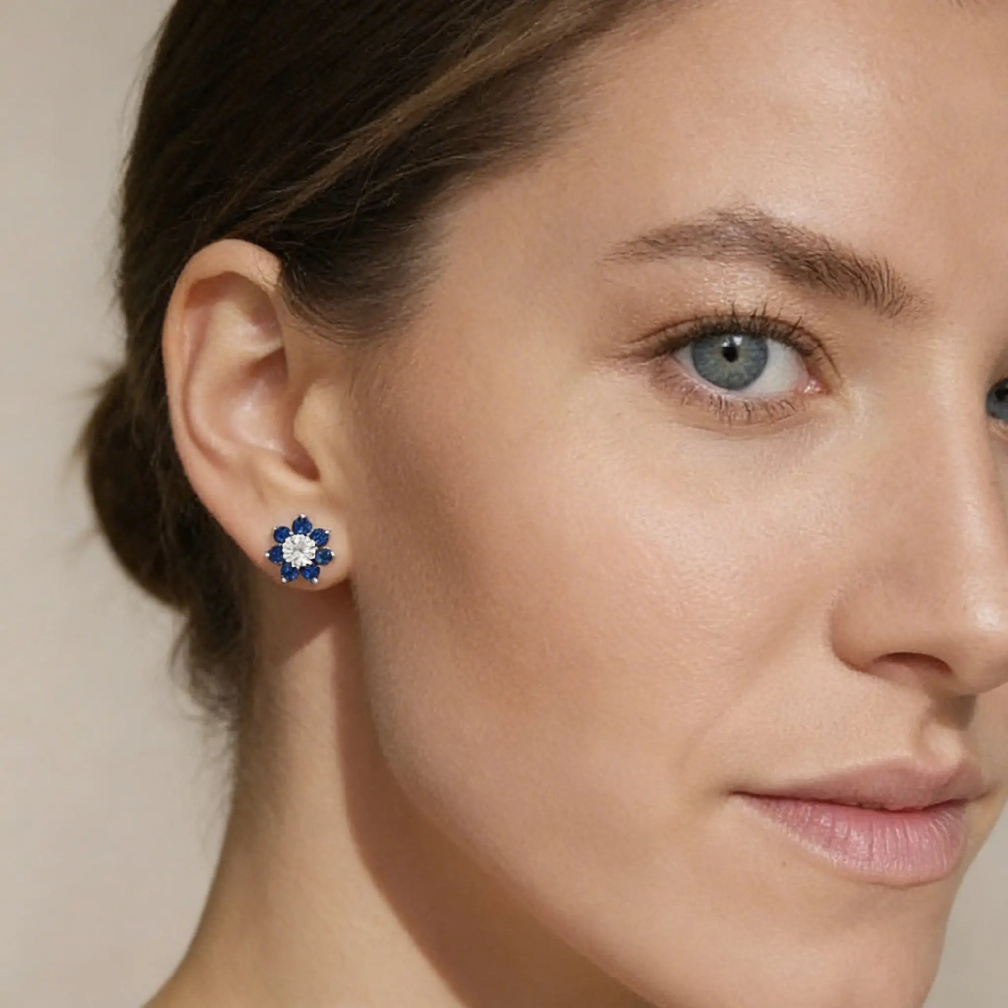 Daisy Studs by AZ Essentials in Blue Sapphire