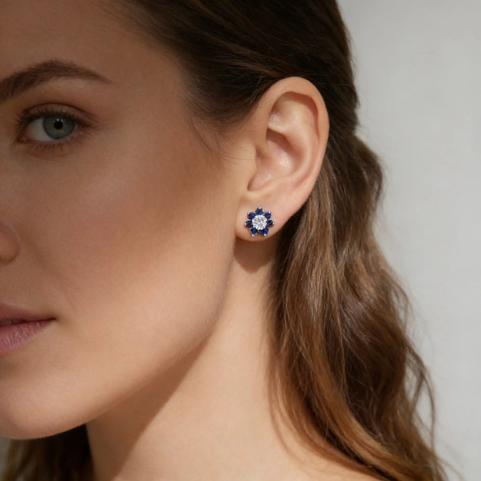 Daisy Studs by AZ Essentials in Blue Sapphire