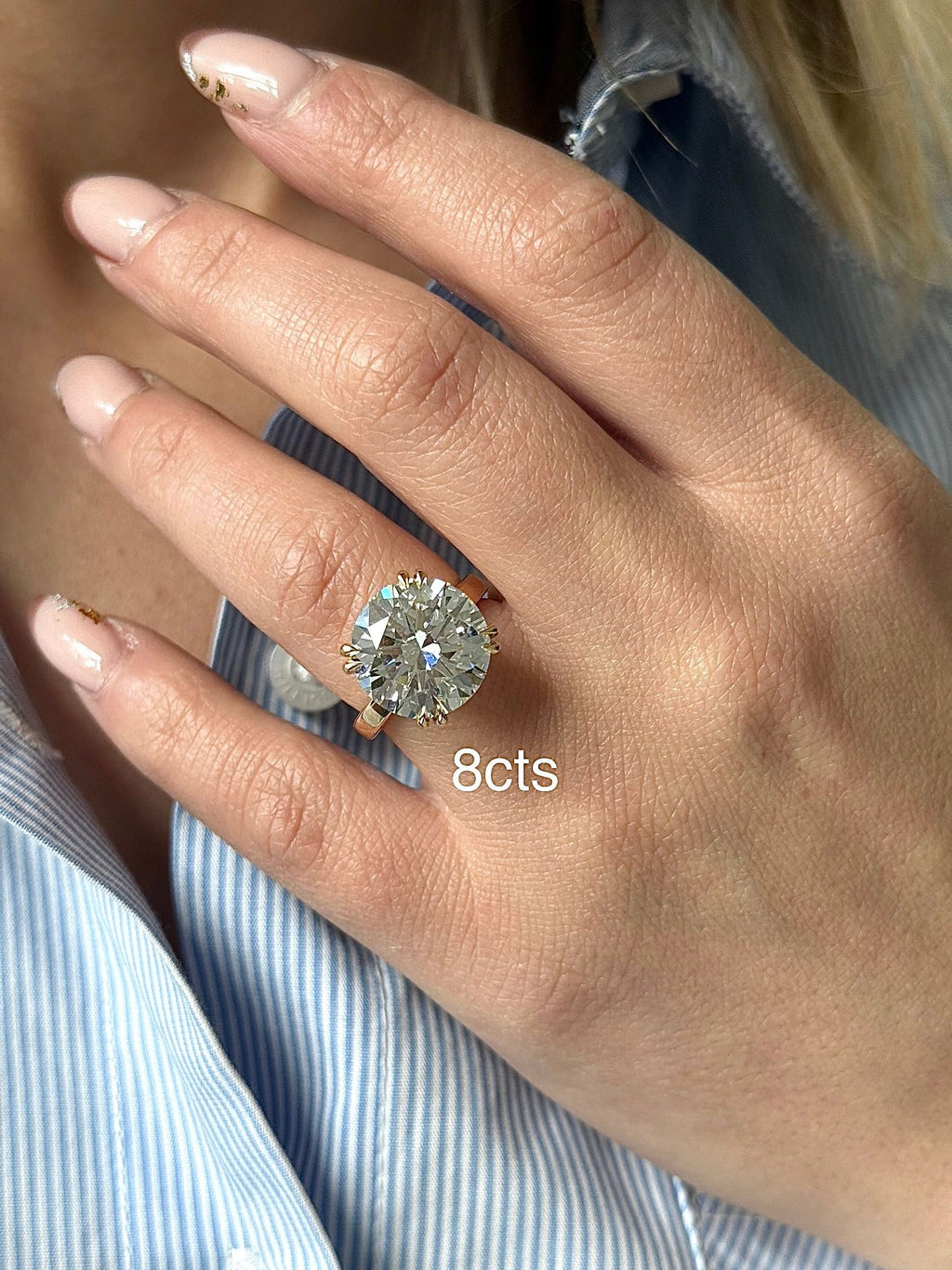 Lab-Grown Round Split Claw Engagement Ring, 18K Gold