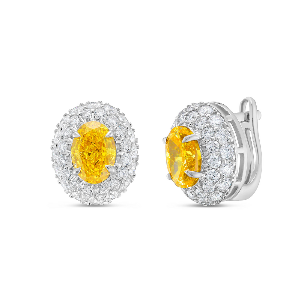 Lab-Grown Yellow Oval Diamond Halo Earrings, 18K Gold