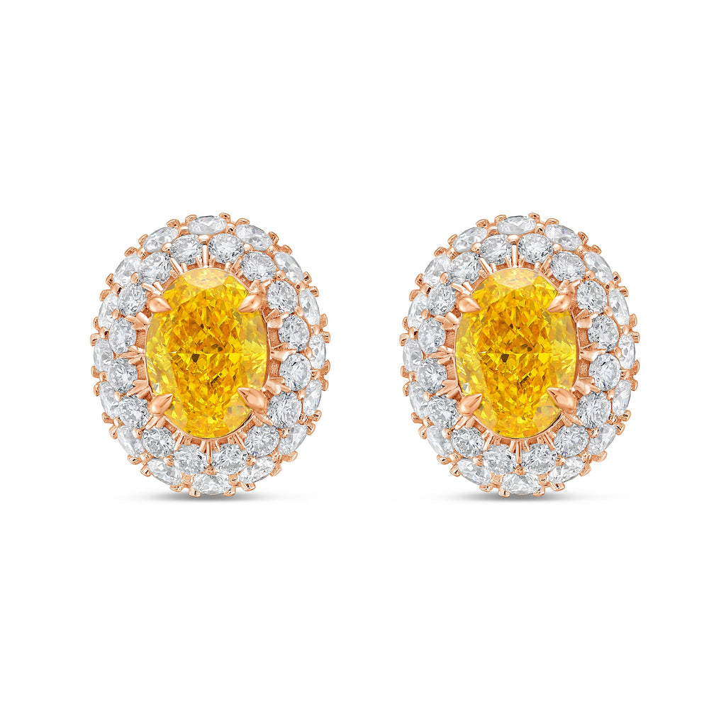 Lab-Grown Yellow Oval Diamond Halo Earrings, 18K Gold